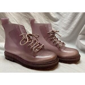 Mini Melissa Purple Glitter Translucent Combat Boots Girls Size 4 Y2K Whimsy